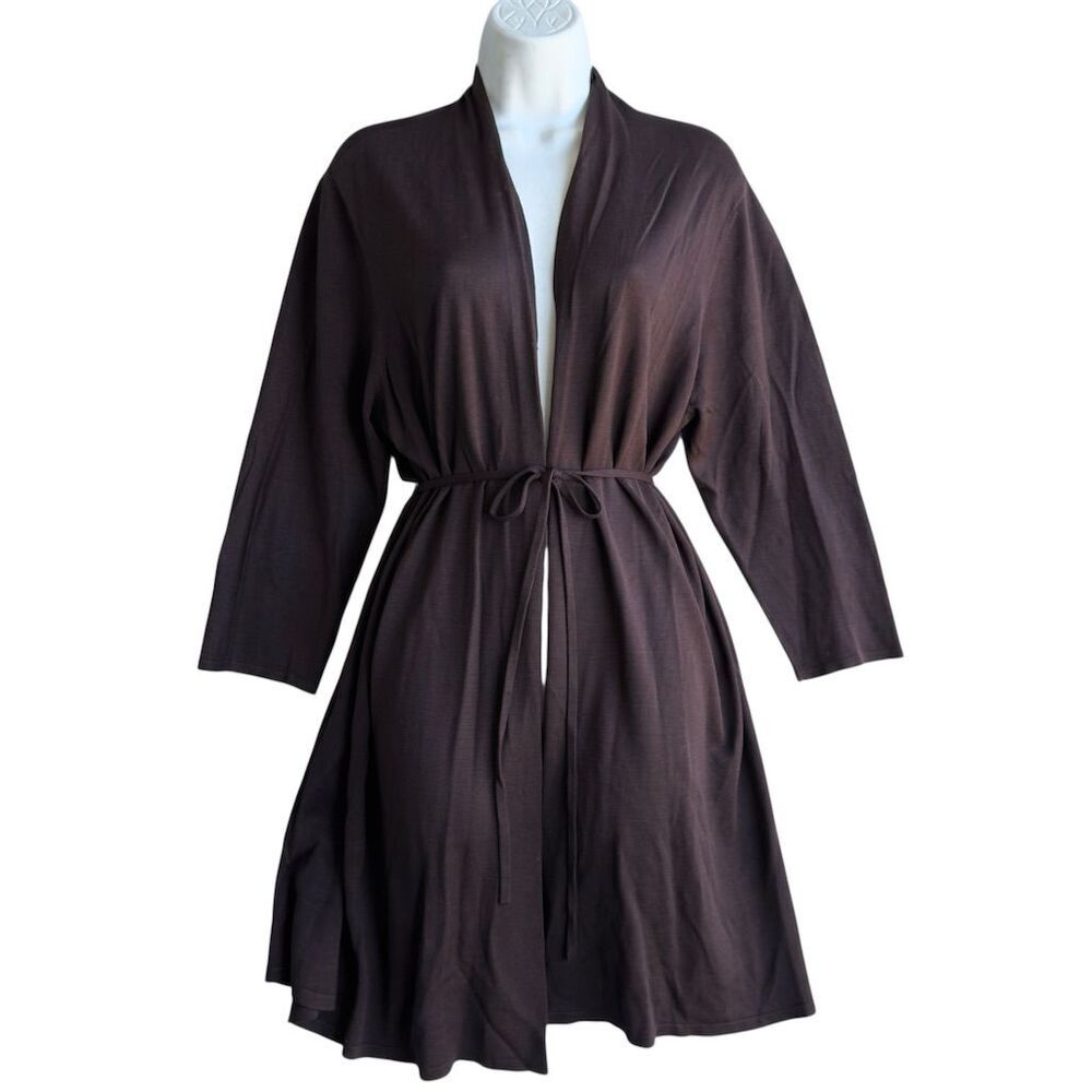 EILEEN FISHER Silk Blend Cardigan Sweater Women's L Brown Tie Waist Minimalist